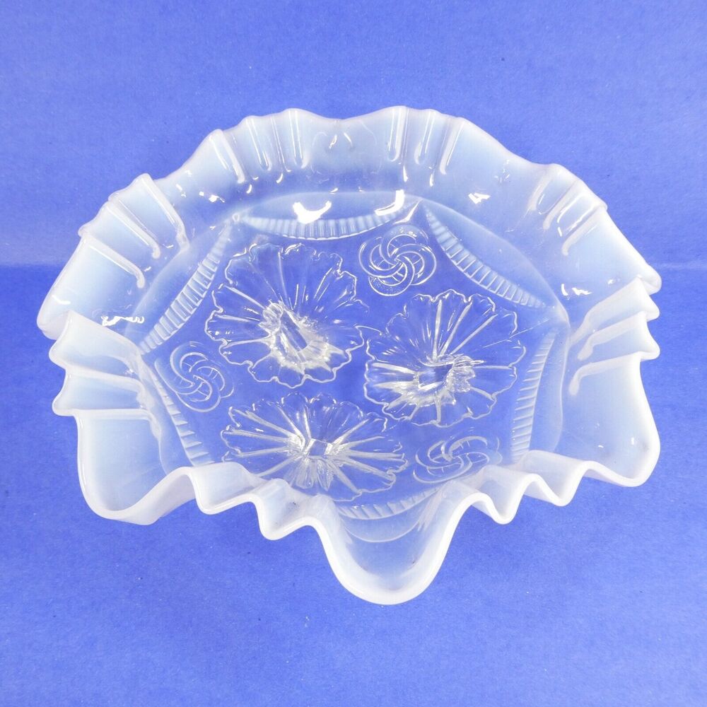 Jefferson Glass - Ruffles & Wings White Opalescent Glass Bowl Vintage